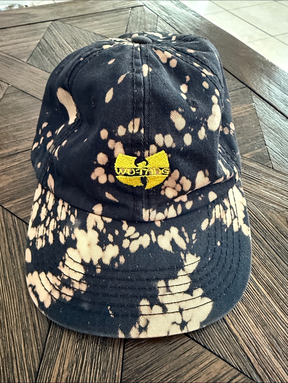 Wu-Tang Clan Bleached Tie Dye Dad Hat Black Strapback Embroidered Logo Cap